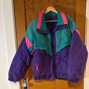 Vintage Stylish Men's Ski Jacket in Purple and Green